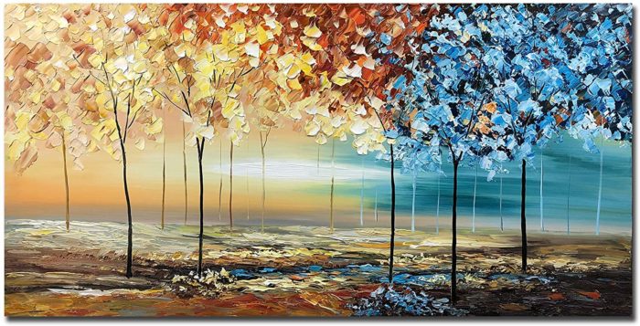 100% Hand Painted Landscape Painting Rich Color Forest Grow In Seaside - Image 2