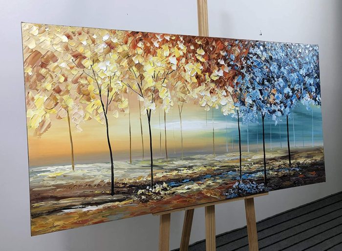 100% Hand Painted Landscape Painting Rich Color Forest Grow In Seaside - Image 5