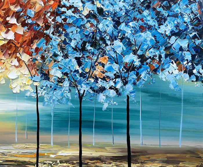 100% Hand Painted Landscape Painting Rich Color Forest Grow In Seaside - Image 4