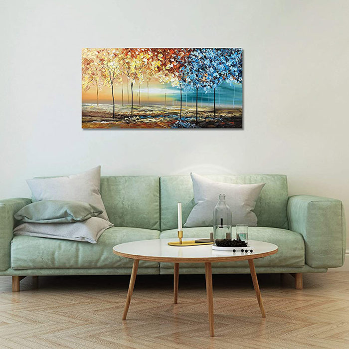 100% Hand Painted Landscape Painting Rich Color Forest Grow In Seaside