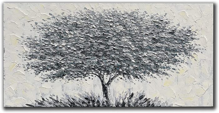 20*40 Inch Oil Painting Trees And Grass Light Grey Textured - Image 2