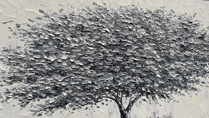 20*40 Inch Oil Painting Trees And Grass Light Grey Textured - Image 3