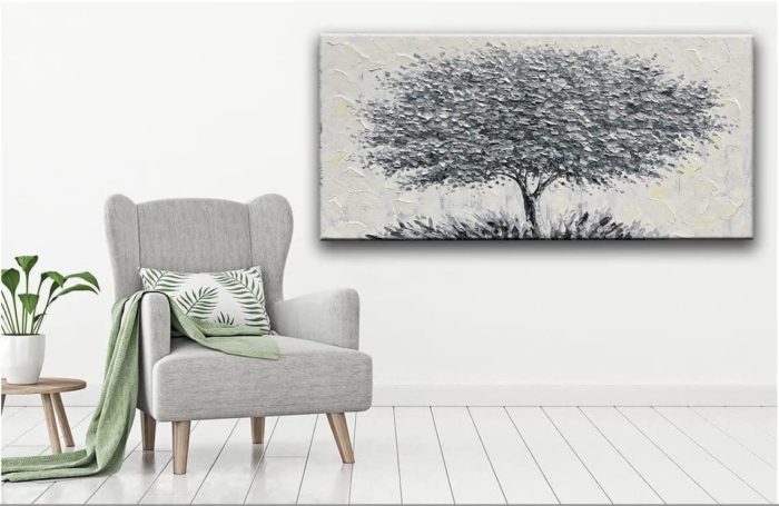 20*40 Inch Oil Painting Trees And Grass Light Grey Textured - Image 4