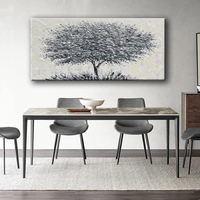 20*40 Inch Oil Painting Trees And Grass Light Grey Textured
