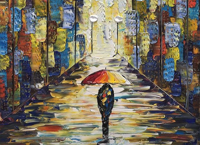 24*28 Inch Home Artwork Decoration Passerby Walk In City Rain - Image 3