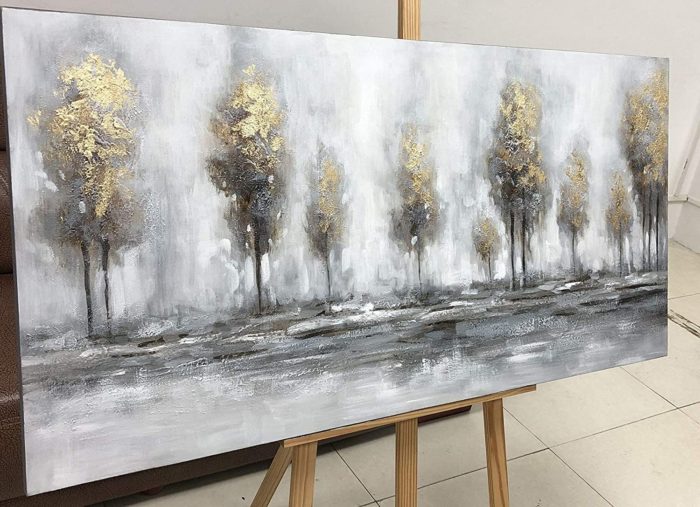36*72 Inch Birch Forest Gold Leaves Painting Wall Art For Bedroom - Image 5