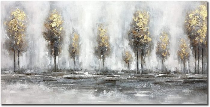 36*72 Inch Birch Forest Gold Leaves Painting Wall Art For Bedroom - Image 2