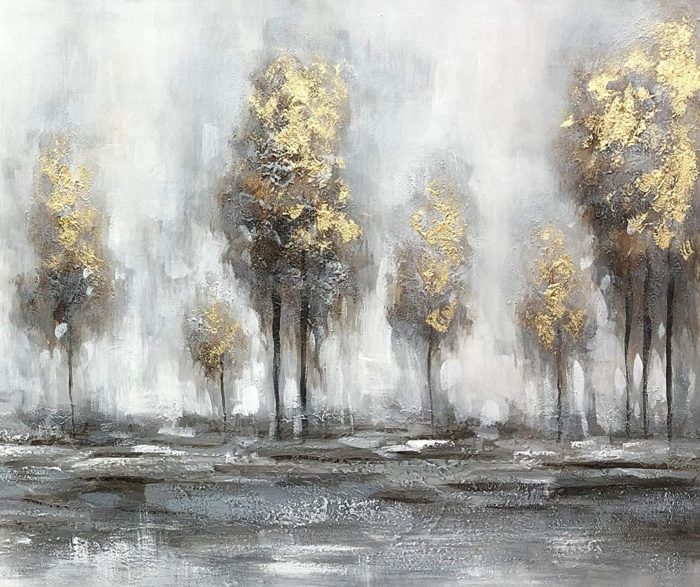 36*72 Inch Birch Forest Gold Leaves Painting Wall Art For Bedroom - Image 3