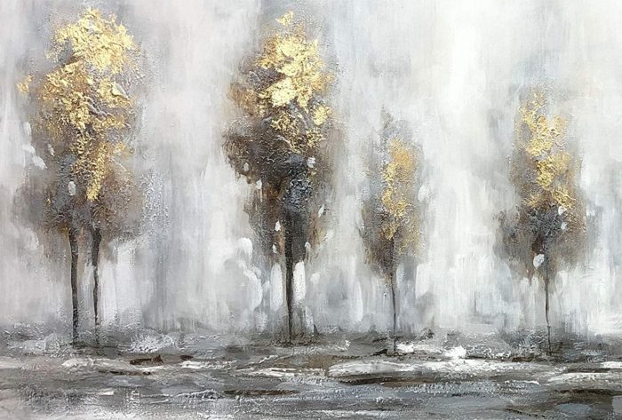 36*72 Inch Birch Forest Gold Leaves Painting Wall Art For Bedroom - Image 4