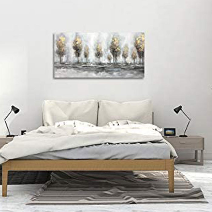 36*72 Inch Birch Forest Gold Leaves Painting Wall Art For Bedroom