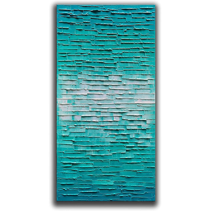 3D Modern Art Oil Painting Teal To White Texture Decor Living Room - Image 2