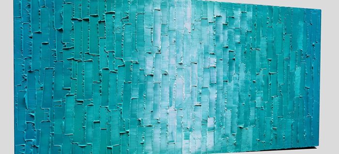 3D Modern Art Oil Painting Teal To White Texture Decor Living Room - Image 3