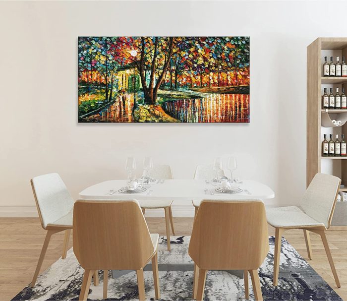 Couple With Umbrella Walk On Midnight Park Abstract Canvas Art - Image 6