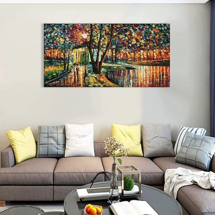 Couple With Umbrella Walk On Midnight Park Abstract Canvas Art