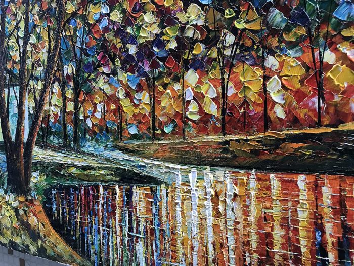 Couple With Umbrella Walk On Midnight Park Abstract Canvas Art - Image 4