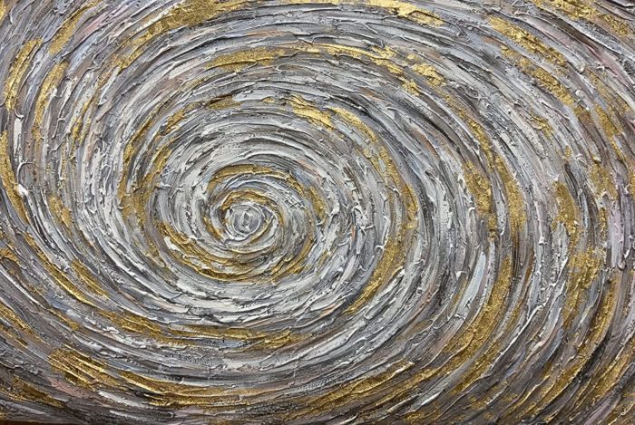 Abstract Canvas Oil Painting Huge Vortex Of Time With Gold Grey - Image 3