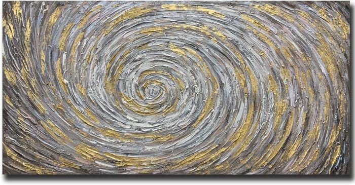 Abstract Canvas Oil Painting Huge Vortex Of Time With Gold Grey - Image 2