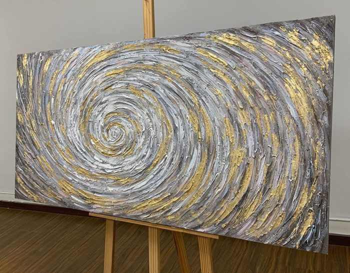 Abstract Canvas Oil Painting Huge Vortex Of Time With Gold Grey - Image 5