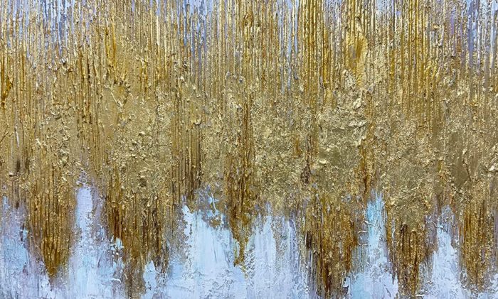 Abstract Handmade Canvas Painting Gold Foil Artwork For Home Wall - Image 3