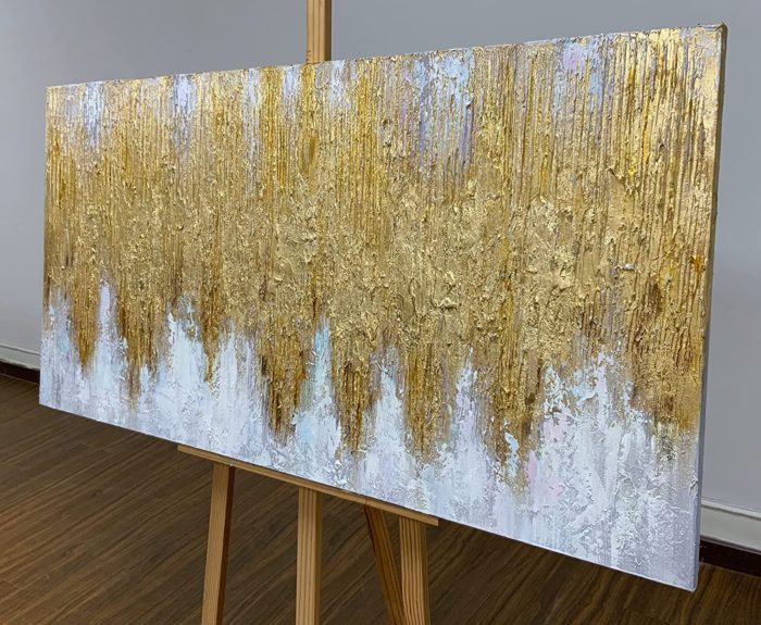 Abstract Handmade Canvas Painting Gold Foil Artwork For Home Wall - Image 4