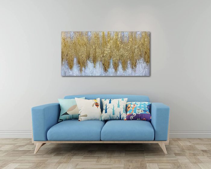 Abstract Handmade Canvas Painting Gold Foil Artwork For Home Wall - Image 6