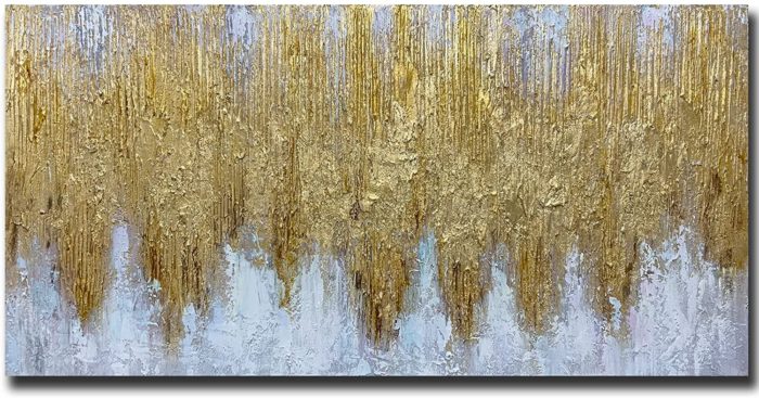 Abstract Handmade Canvas Painting Gold Foil Artwork For Home Wall - Image 2