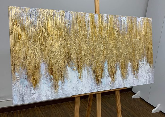 Abstract Handmade Canvas Painting Gold Foil Artwork For Home Wall - Image 5