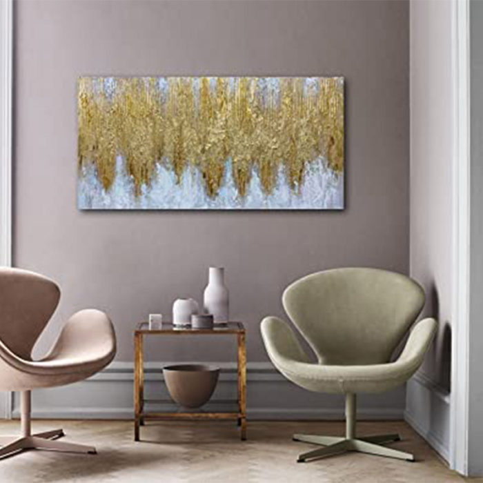 Abstract Handmade Canvas Painting Gold Foil Artwork For Home Wall
