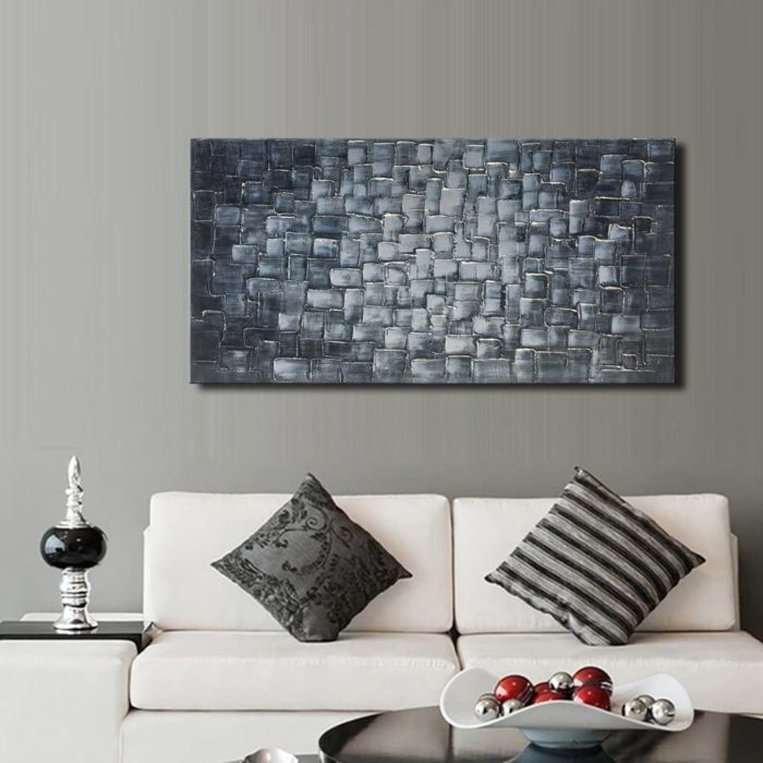Abstract Light Black To White 24*48 Inch Textured Oil Painting - Image 5