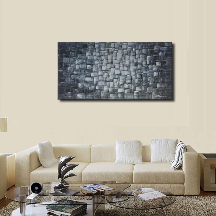 Abstract Light Black To White 24*48 Inch Textured Oil Painting - Image 8