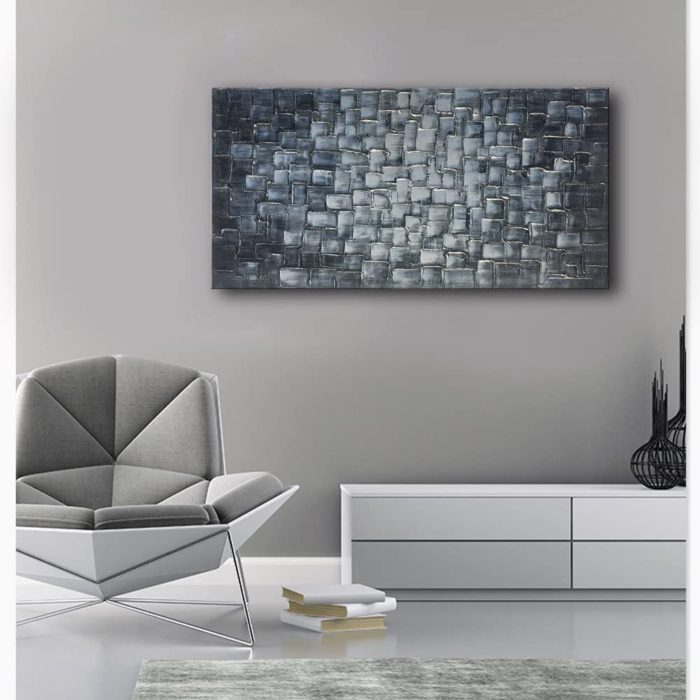 Abstract Light Black To White 24*48 Inch Textured Oil Painting - Image 6