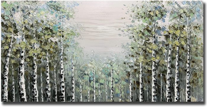 Abstract Oil Paintings On Canvas Wall Art Green Spring Aspen Forest - Image 2