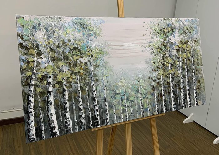 Abstract Oil Paintings On Canvas Wall Art Green Spring Aspen Forest - Image 4
