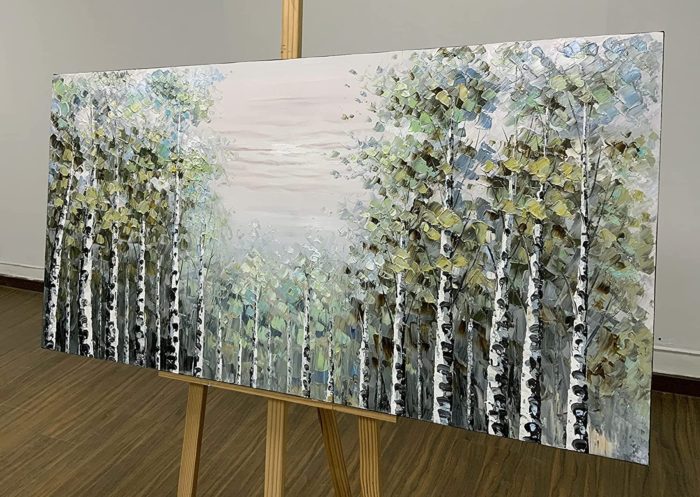Abstract Oil Paintings On Canvas Wall Art Green Spring Aspen Forest - Image 5