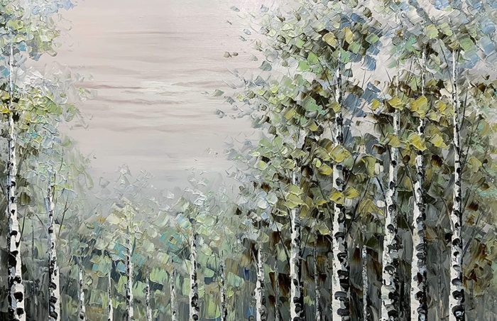 Abstract Oil Paintings On Canvas Wall Art Green Spring Aspen Forest - Image 3
