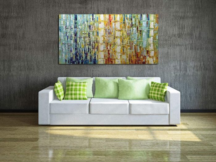 Abstract Wall Art 100% Handmade Green To Yellow Oil Paintings - Image 6