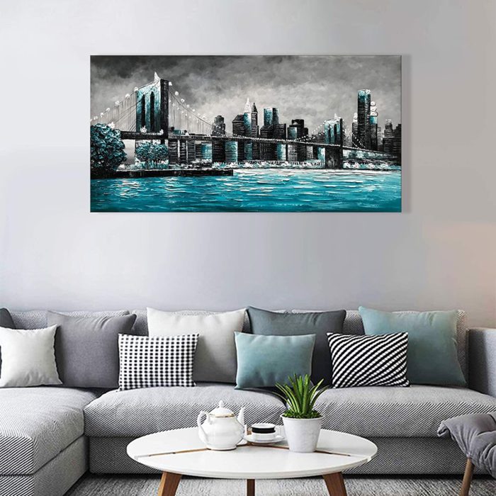Amazing Blue-Green Ocean Modern Cityscape Decor Living Room - Image 7