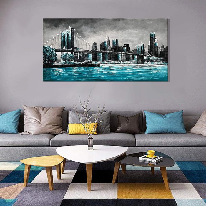 Amazing Blue-Green Ocean Modern Cityscape Decor Living Room - Image 5