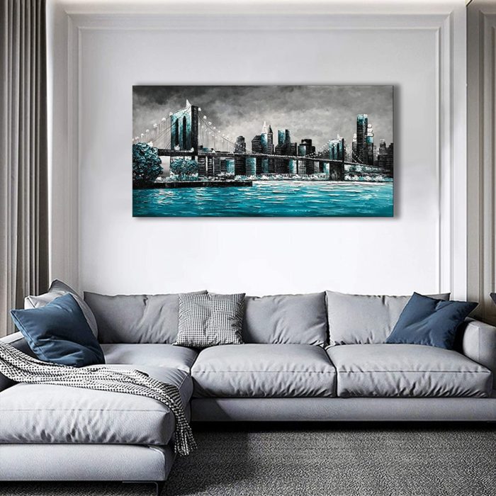 Amazing Blue-Green Ocean Modern Cityscape Decor Living Room - Image 6