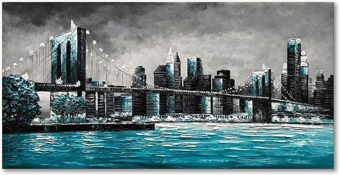 Amazing Blue-Green Ocean Modern Cityscape Decor Living Room - Image 2