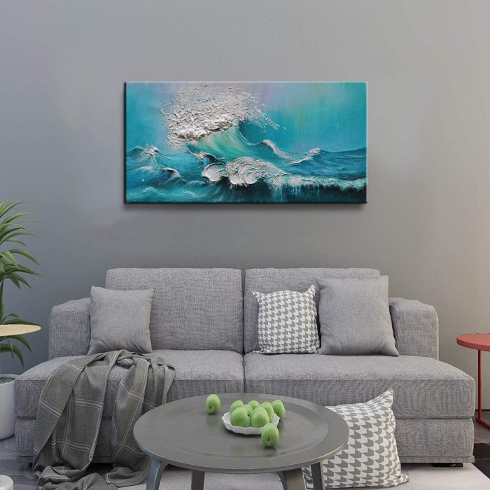 Blue Sea Waves On Ocean Surfing Sea 32*64 Inch Painting On Canvas - Image 7