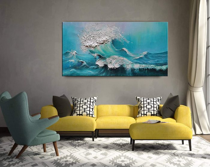 Blue Sea Waves On Ocean Surfing Sea 32*64 Inch Painting On Canvas - Image 9