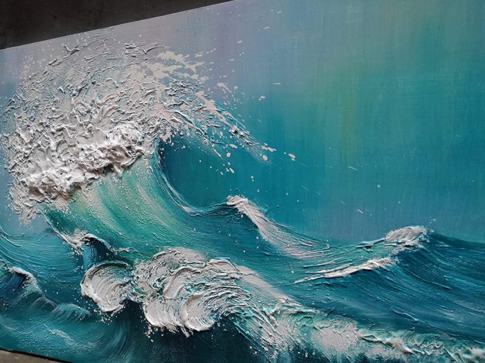 Blue Sea Waves On Ocean Surfing Sea 32*64 Inch Painting On Canvas - Image 5