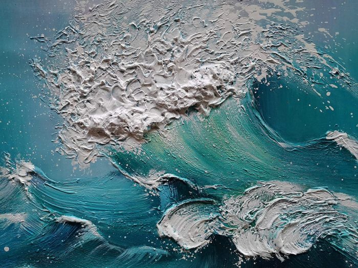Blue Sea Waves On Ocean Surfing Sea 32*64 Inch Painting On Canvas - Image 4