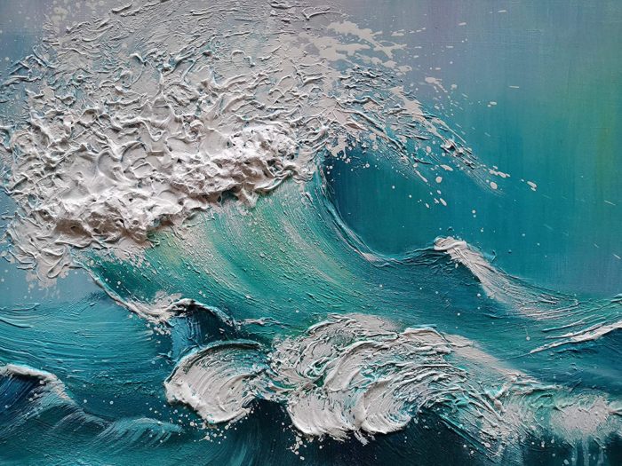 Blue Sea Waves On Ocean Surfing Sea 32*64 Inch Painting On Canvas - Image 3