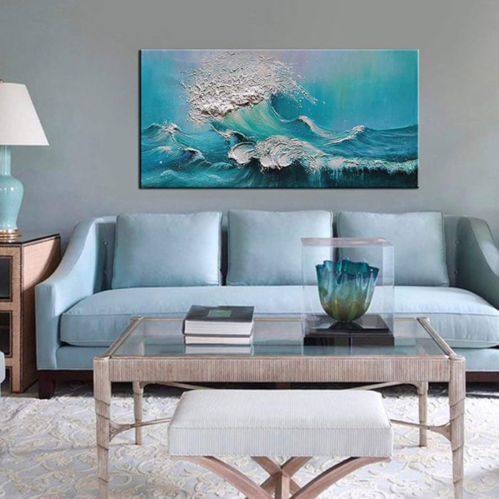 Blue Sea Waves On Ocean Surfing Sea 32*64 Inch Painting On Canvas
