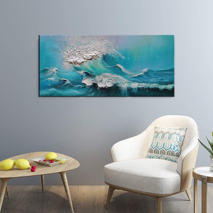 Blue Sea Waves On Ocean Surfing Sea 32*64 Inch Painting On Canvas - Image 8