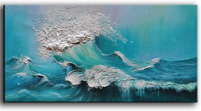 Blue Sea Waves On Ocean Surfing Sea 32*64 Inch Painting On Canvas - Image 2