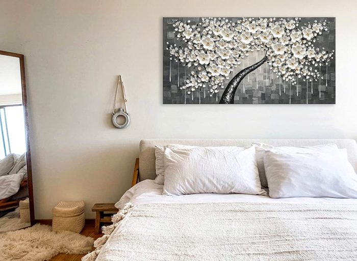 Canvas Wall Art Large White Floral Tree Grey To White Textured - Image 6