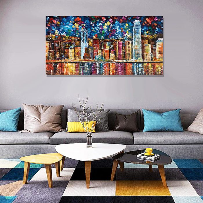 Cityscape High-Rise Building Skyline Modern Decor Oil Painting - Image 6